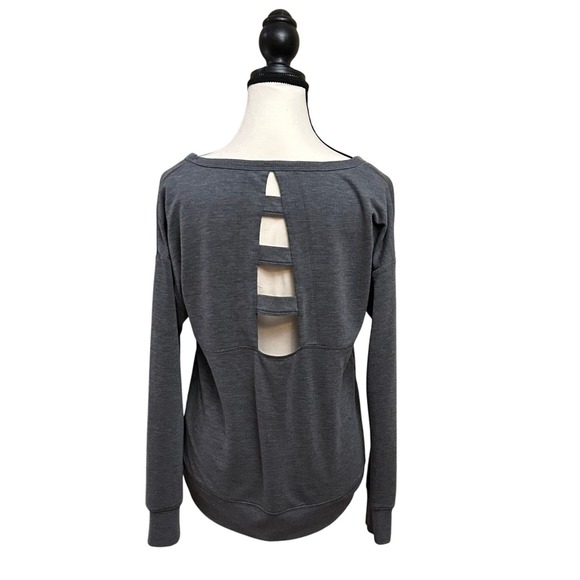 Freely Gray V Neck Long Sleeve Top with Ladder Cutout Back - Women's - Picture 2 of 7